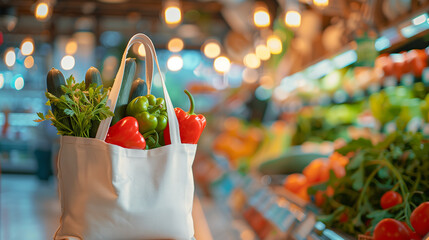 white bag displayed on table at supermarket healthy food choices freshness