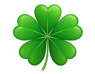 Minimalist Vector Four-Leaf Clover Icon in Bold Green with Subtle Shadow, isolated on transparent background