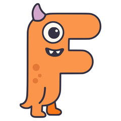 cute letter F monster creature flat color vector illustration template design