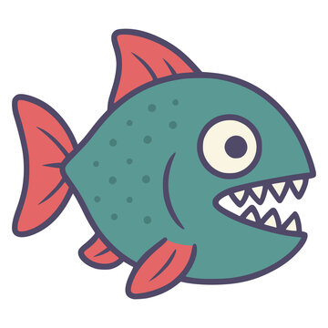 Naklejki cute piranha fish creature flat color vector illustration template design