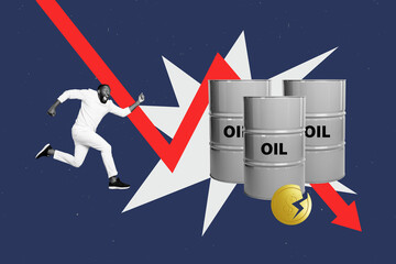 Trend artwork collage template sketch of oil barrel sanctions arrow business finance investor...