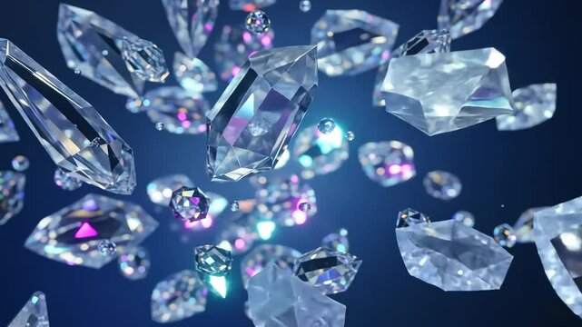 Elegant Array of Sparkly Diamonds and Gemstones On A Gradient Blue Background with Reflections and Refractions For Adobe Stock Photos