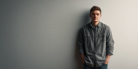 Casual Portrait of a Young Man Leaning Against a Wall in Natural Light
