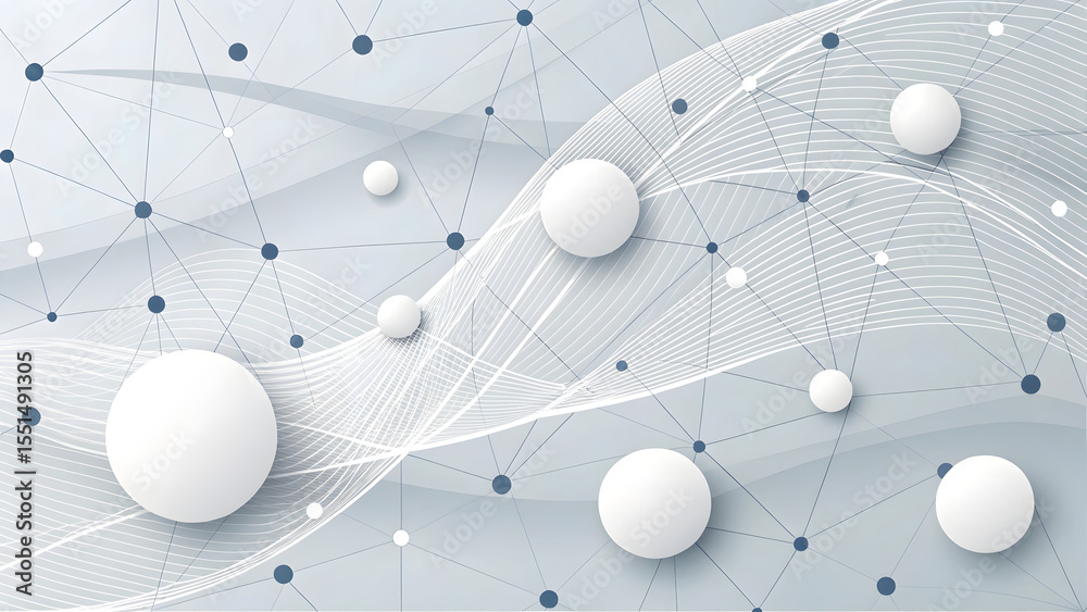 Poster sophisticated abstract network design featuring interconnected nodes and flowing lines with a modern
