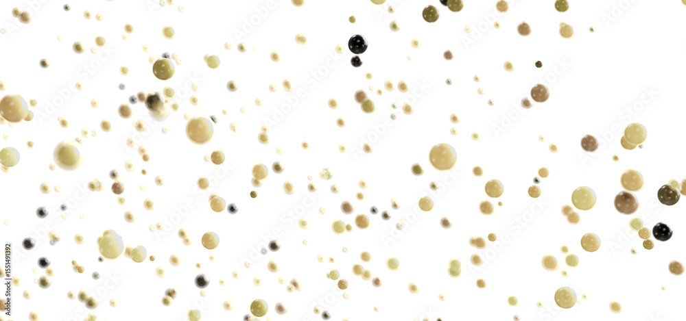 Poster Beautiful abstract background with golden and black bubbles floating on white. Ideal for websites, presentations, and more.