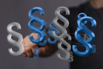 Abstract image of interconnected paragraph symbols, representing legal concepts, laws, and...