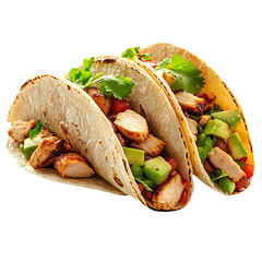 Homemade chicken tacos design element isolated on a white background.