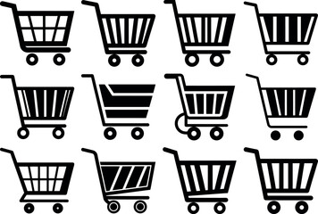 Collection of Simple black Shopping Cart Icons