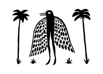 simple black bird and palm trees