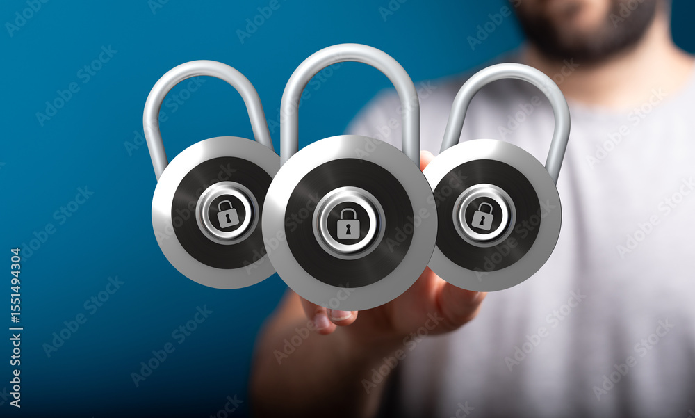 Aufkleber Image of three padlocks symbolizing robust data protection and cybersecurity.