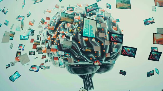 Colorful brain with paint splashes representing creativity and intelligenc.