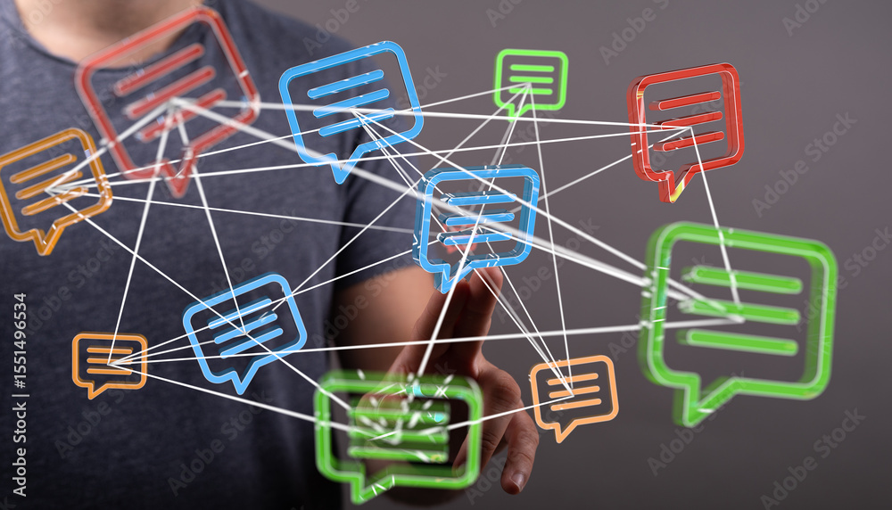 Aufkleber Abstract image of interconnected speech bubbles, representing global communication and networking.