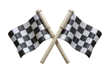 3d Two crossed checkered racing flag isolated on transparent png.