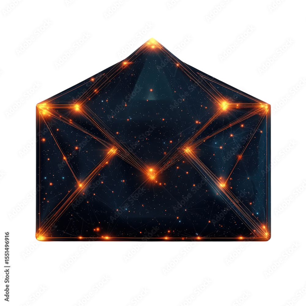 Poster luminescent envelope message digital communication sparkle cyber mail on transparent background