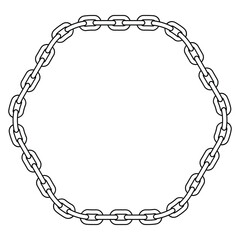 Minimalist black chain outline forms a clean oval frame. Geometric repeating links on pure white background. Flat top-down perspective, no shadows or details. Simple decorative element.	