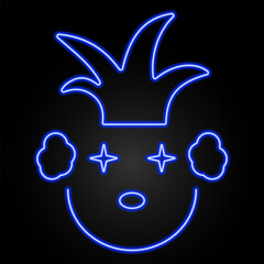 clown neon sign, modern glowing banner design, colorful modern design trends on black background. Vector illustration.