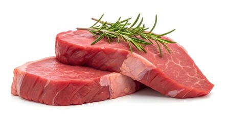 Raw Beef Steaks Rosemary Garnish White Background Premium Meat Cuts Food Photography Cooking