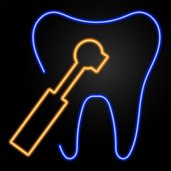 dentist neon sign, modern glowing banner design, colorful modern design trends on black background. Vector illustration.