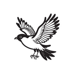 Black and White Illustration of Bird in Flight on White Background