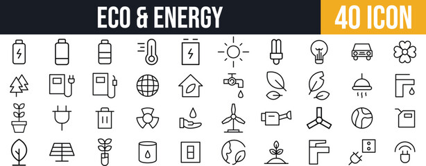 Eco & Energy Line Icons set. Nature, environment Power, Sustainability, and ecology line icon pack.