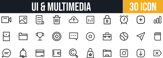 UI Essentials & Multimedia Icon Set. Files, Folders, Media, Messages, and Dashboard Elements icon set.