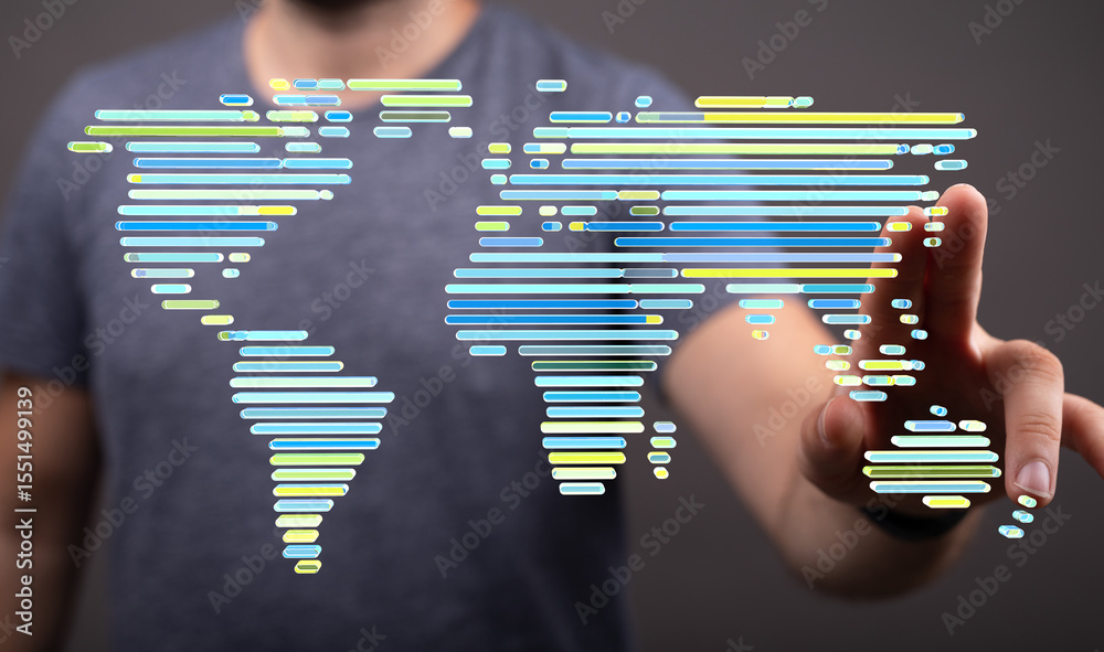 Aufkleber abstract digital world map, global network, internet connection, data visualization.