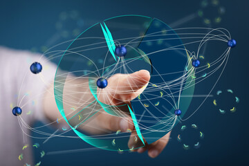 Abstract image depicting a hand interacting with a digital network. Ideal for technology, data, and...