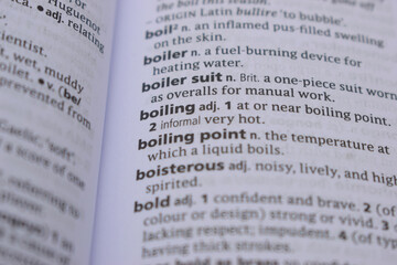 English Definition Dictionary Page Of Printed Word -  Boiling Close Up