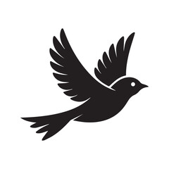 Black Silhouette of Bird in Flight on White Background