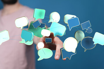 Abstract image of interconnected speech bubbles, symbolizing global communication and networking.