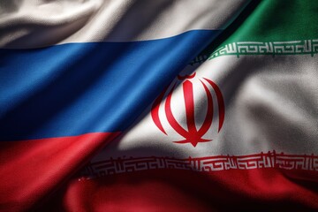 Russian and Iranian Flags Entwined: A Close-Up View of International Relations and Geopolitics