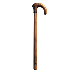Antique Carved Wooden Walking Stick Isolated Design Element Ornate Handle on transparent background