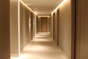 Luxury minimalist hallway with soft LED lighting and modern interior design