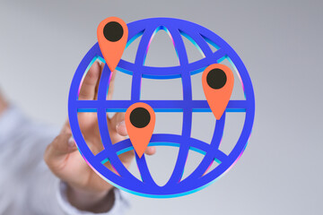 Illustrative image of a global network with location markers. Ideal for concepts of worldwide...
