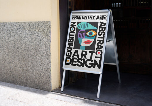 Blank A-frame Advertising Board Outside in Madrid