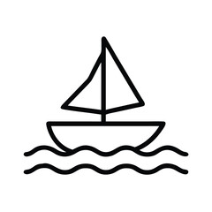 Sailing boat vector icon illustration, simple line art of sailboat in water, nautical travel and recreation