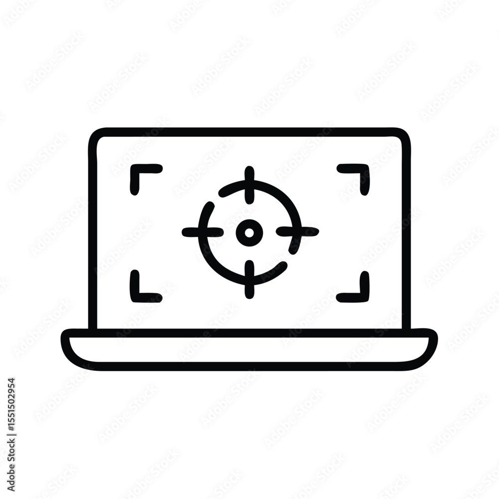Poster laptop with target focus for web development and precise targeting online and computer focus concept