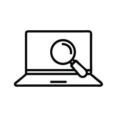Laptop search find magnifying glass online research computer analysis seo optimization vector image