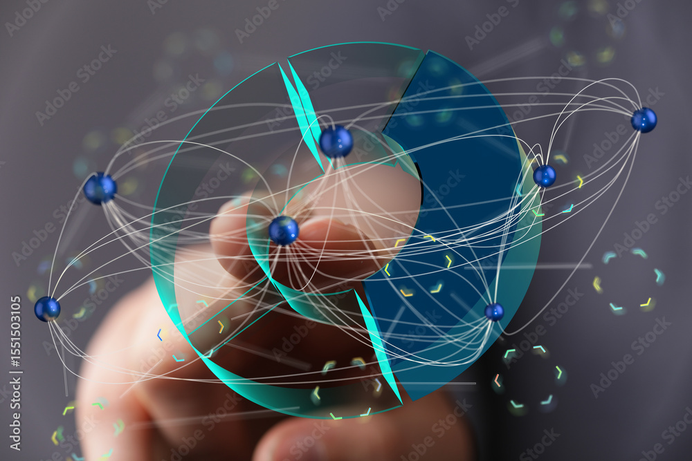 Poster Interactive data visualization of global network connections, illustrating complex relationships and data flows.