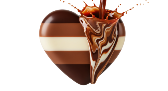 Heart-shaped chocolate delight with rich molten splash, ideal for Valentine's Day, anniversaries, Mother's Day, sweet treats, dessert menus, confectionery marketing, or romantic themes,