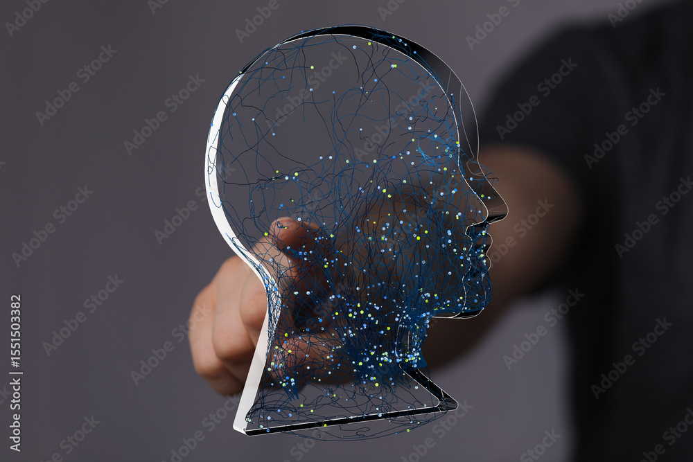 Poster abstract image of a human head with neural network connections. ai, technology concept.