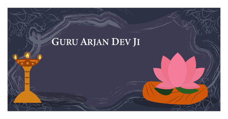 Obraz premium Guru Arjan Dev Ji Commemoration Vector Banner Set - Sikh Religious Graphics with Diyas, Lotus & Khanda-03