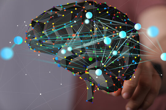 Abstract brain network visualization.  AI, technology, and neural connections concept.
