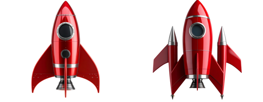 Realistic Red Rocket with Silver Emblem, Isolated on Transparent Background PNG