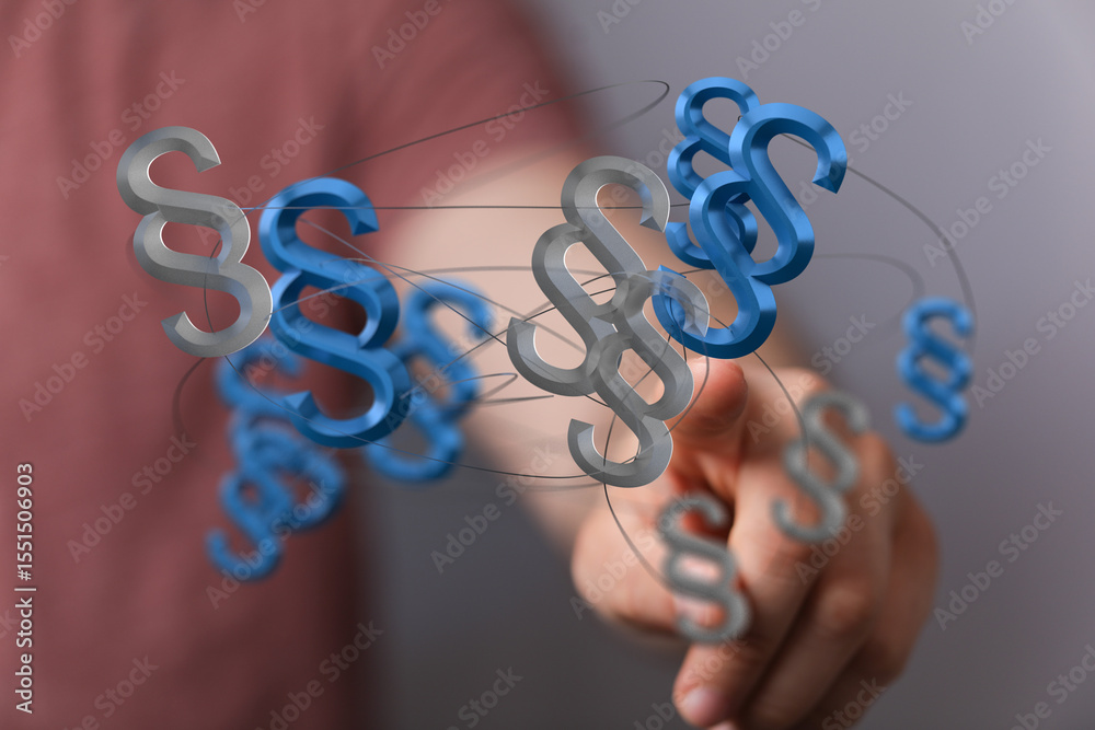 Poster abstract image of interconnected paragraph symbols, representing legal networks and connections.