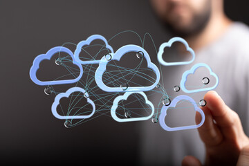 Image depicts a cloud computing network, showcasing secure data storage and sharing. Ideal for...