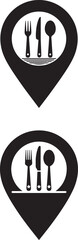 Restaurant location marker with fork knife spoon and plate silhouette