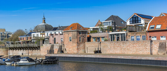 Panorama of the harbor and old wall in Leerdam, Netherlands