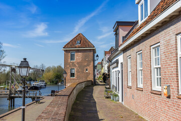 Narrow street on top of the old city wall in Leerdam, Netherlands