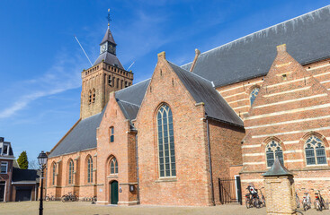 Historic great church on the market square in Leerdam, Netherlands